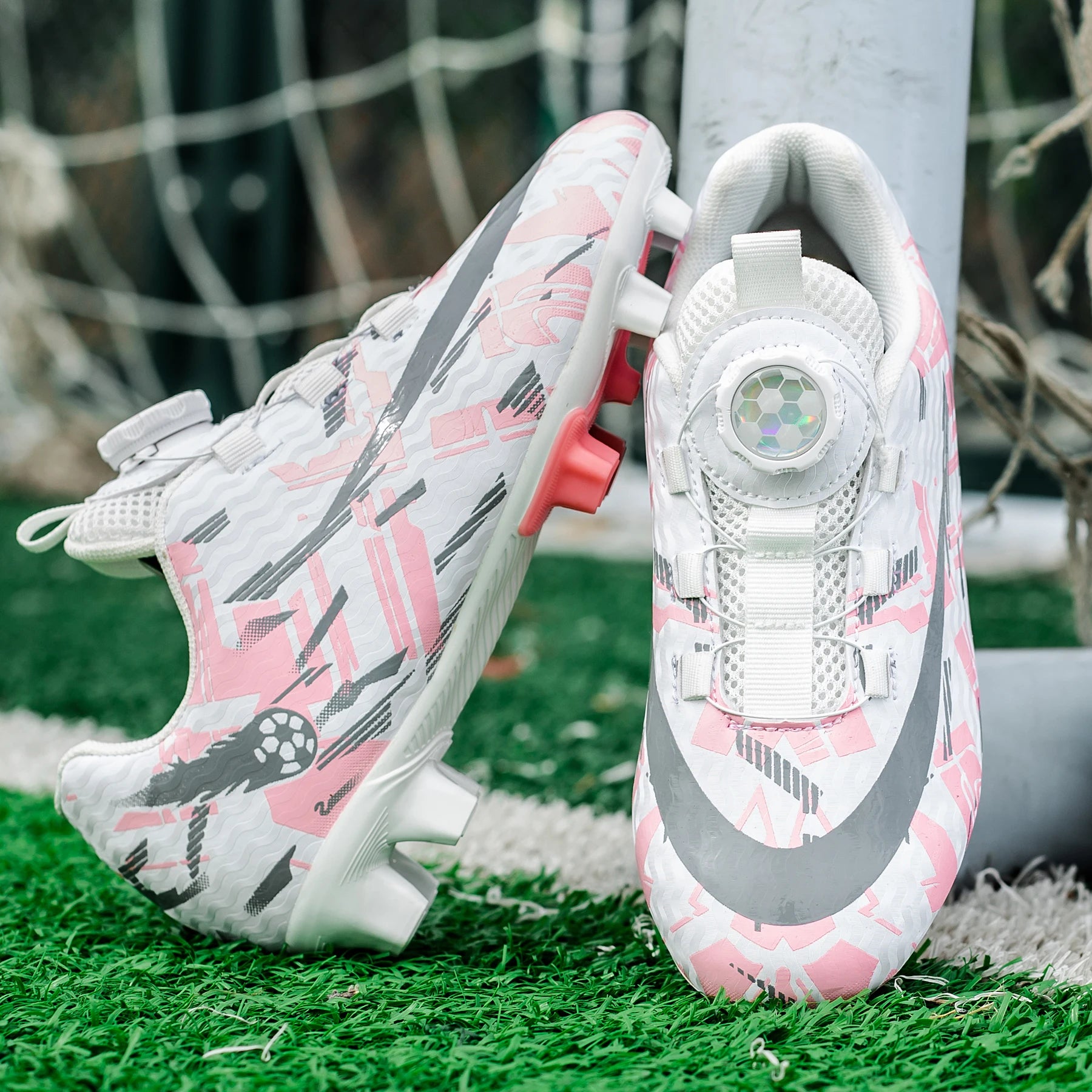 Rotating Buckle FG TF Football Boots Non Slip Dual Studs for Outdoor Grass Training and Competitive Matches