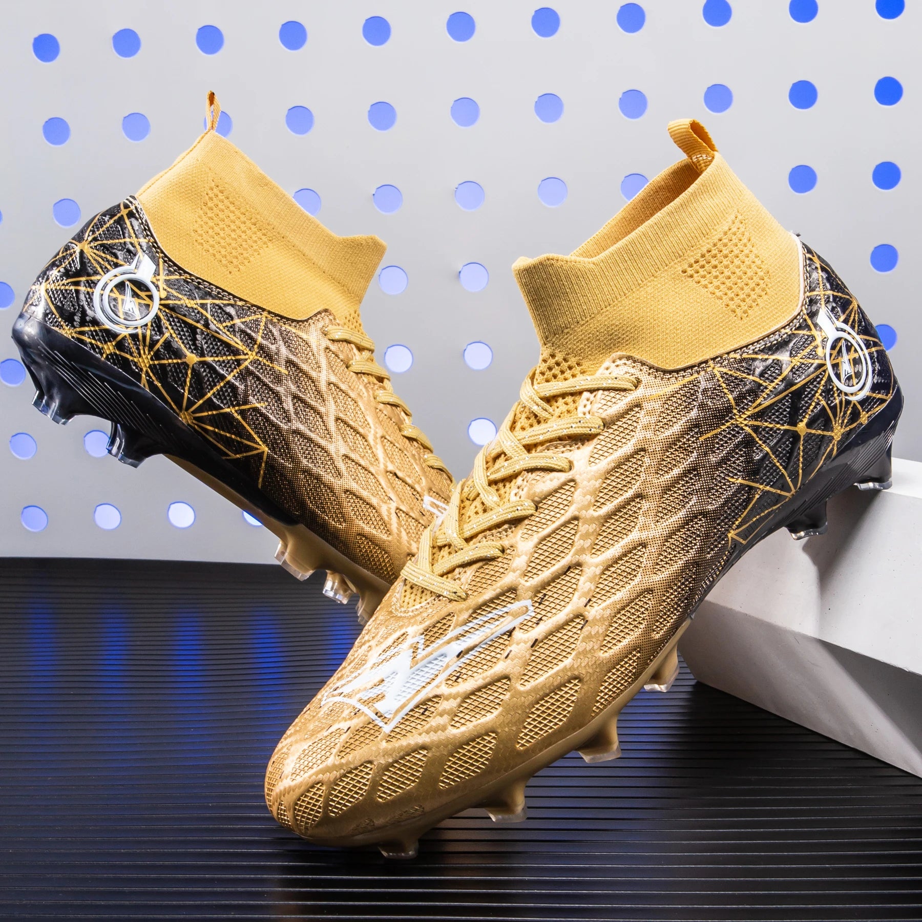 occer Cleats for Men Women High Top Football Boots Geometric Graphic Textured Upper Firm Ground Match Training Shoes 5 Colors
