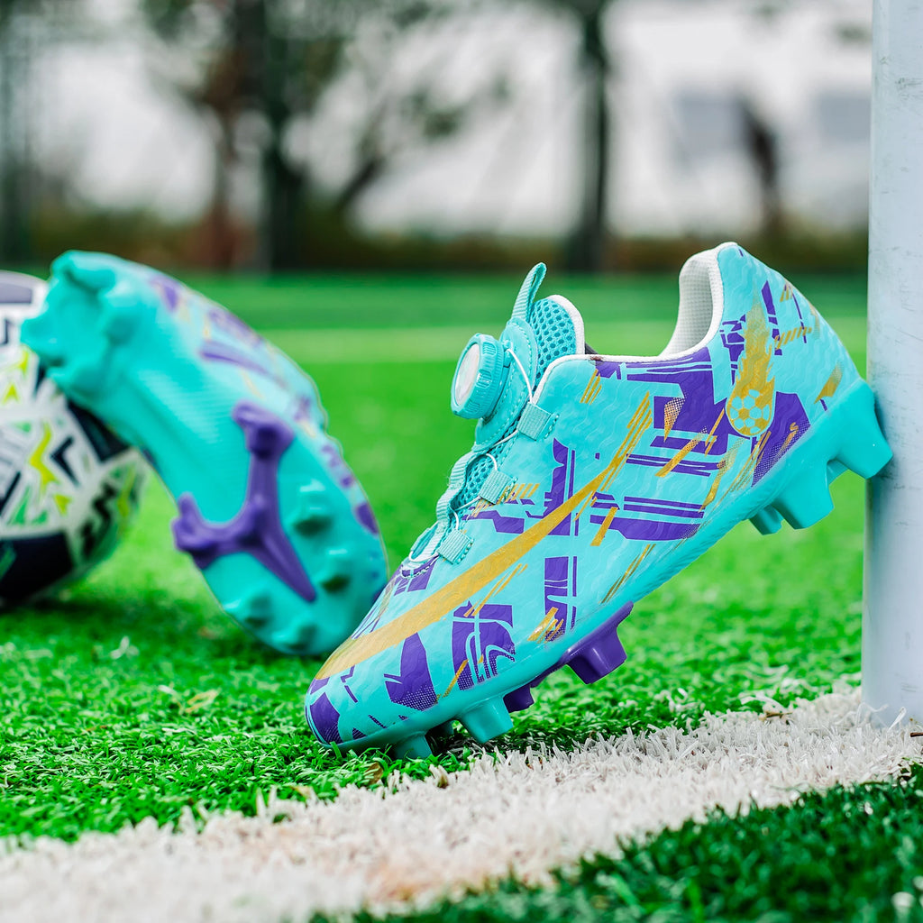 Rotating Buckle FG TF Football Boots Non Slip Dual Studs for Outdoor Grass Training and Competitive Matches