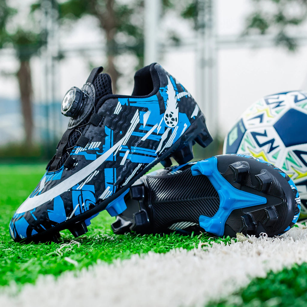Rotating Buckle FG TF Football Boots Non Slip Dual Studs for Outdoor Grass Training and Competitive Matches