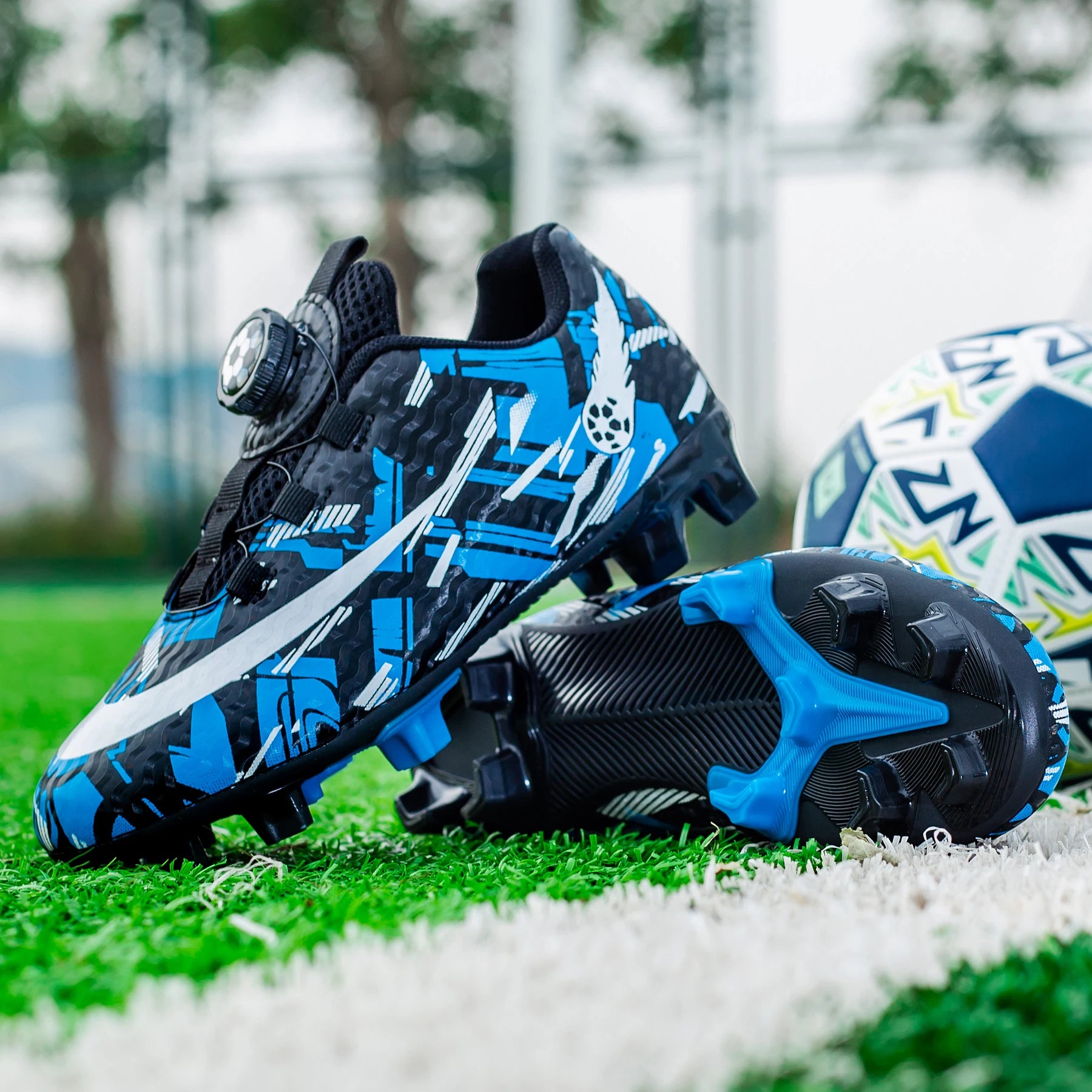 Rotating Buckle FG TF Football Boots Non Slip Dual Studs for Outdoor Grass Training and Competitive Matches