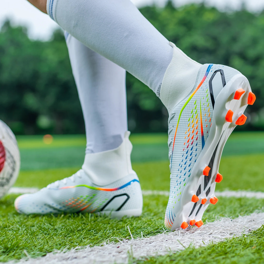 High Top Knit Soccer Cleats FG TF Non Slip Boots for All Weather Training Matches and Grass Sports