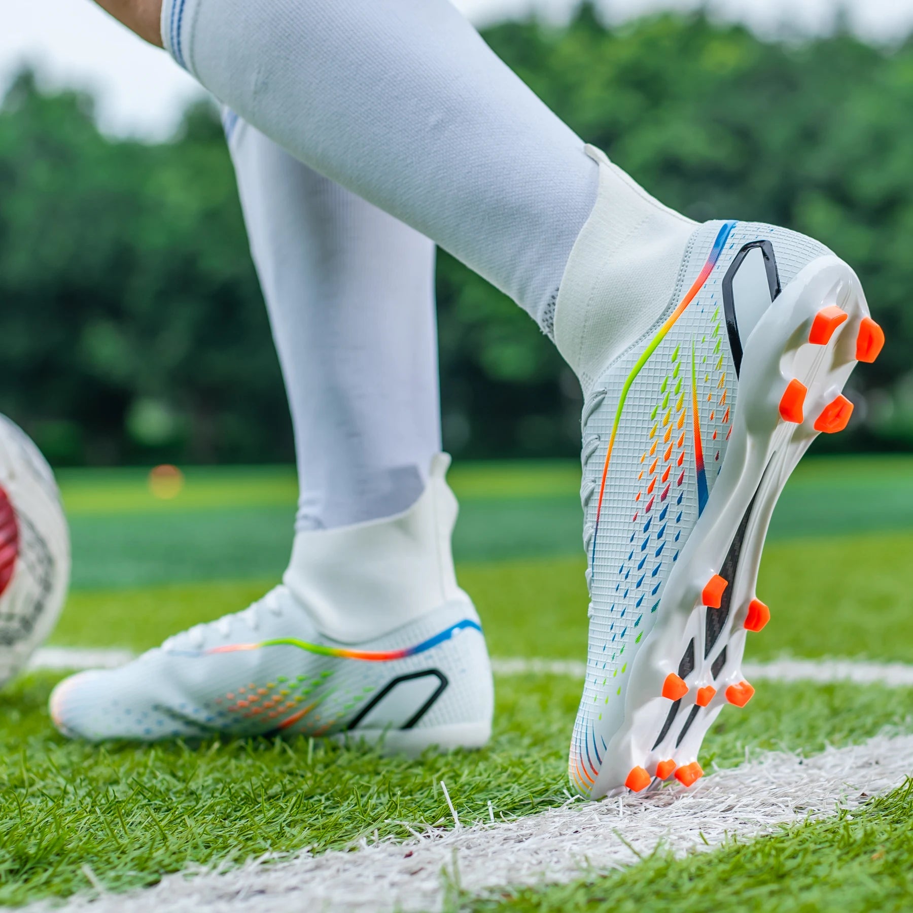 High Top Knit Soccer Cleats FG TF Non Slip Boots for All Weather Training Matches and Grass Sports