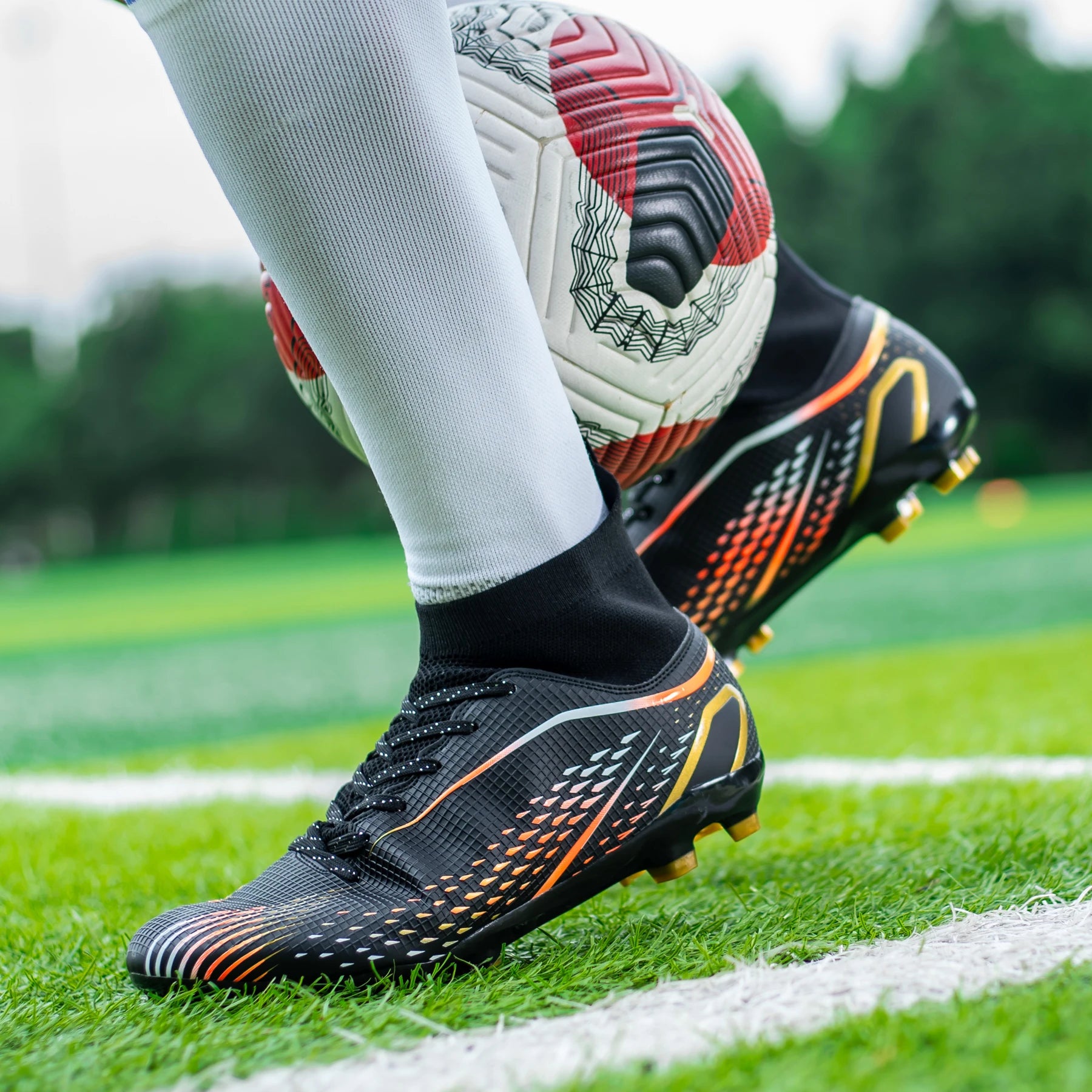 High Top Knit Soccer Cleats FG TF Non Slip Boots for All Weather Training Matches and Grass Sports