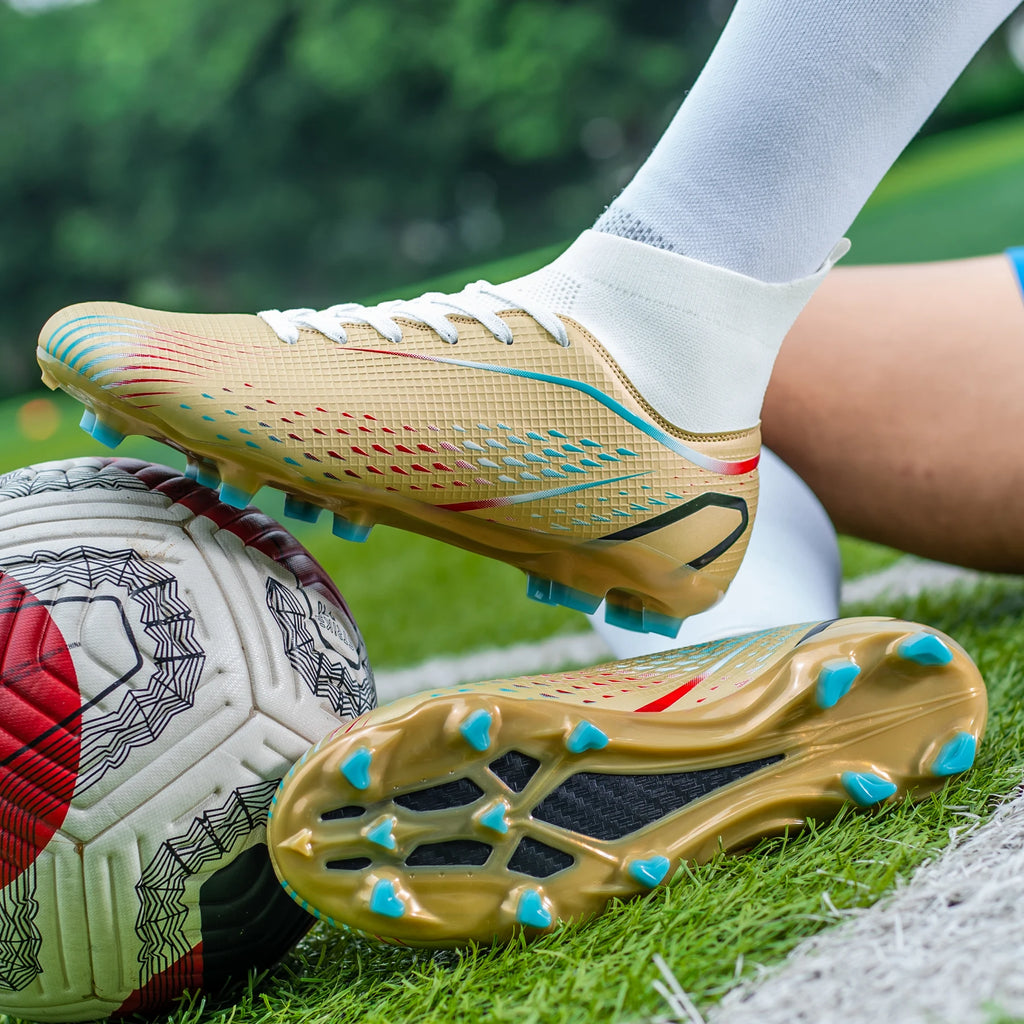 High Top Knit Soccer Cleats FG TF Non Slip Boots for All Weather Training Matches and Grass Sports
