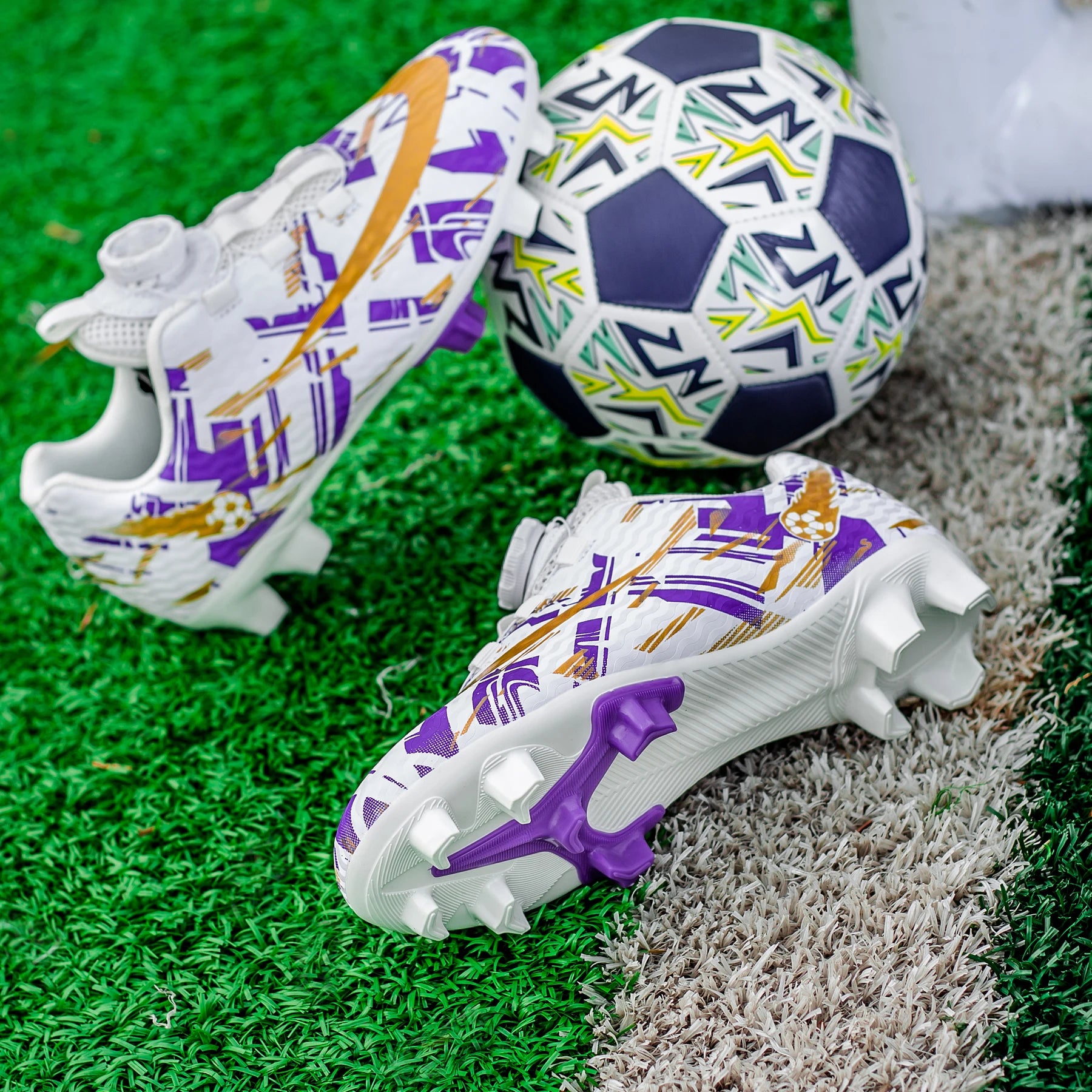 Rotating Buckle FG TF Football Boots Non Slip Dual Studs for Outdoor Grass Training and Competitive Matches