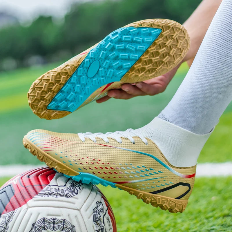 High Top Knit Soccer Cleats FG TF Non Slip Boots for All Weather Training Matches and Grass Sports