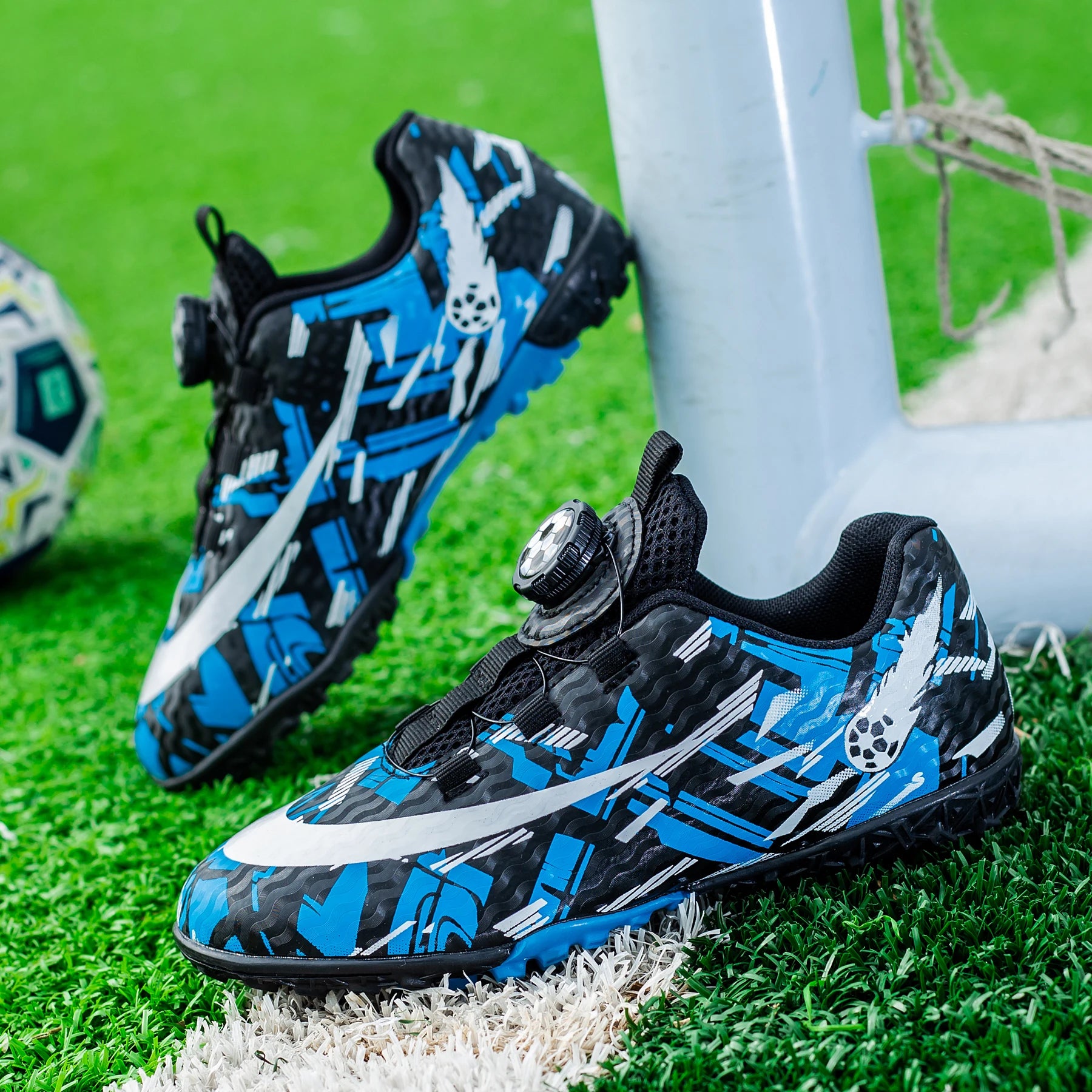 Rotating Buckle FG TF Football Boots Non Slip Dual Studs for Outdoor Grass Training and Competitive Matches