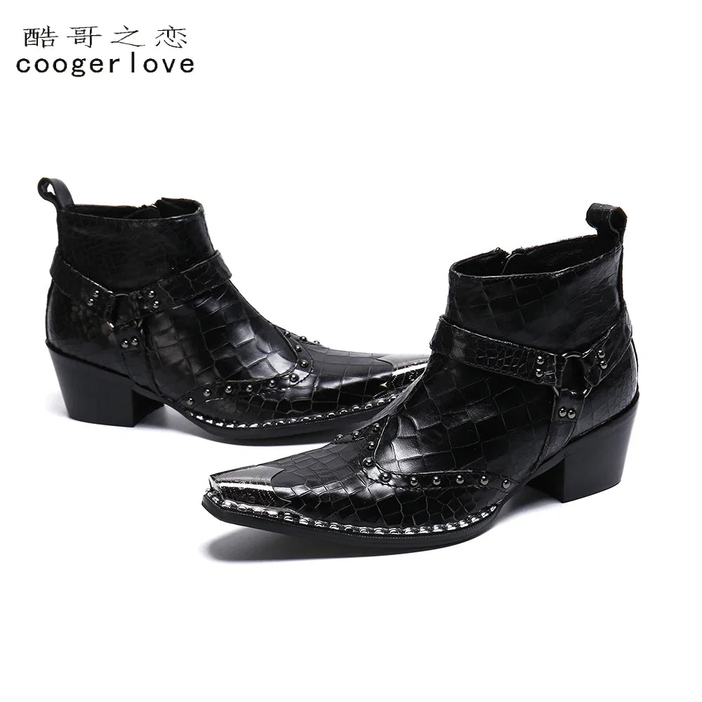 Spring and Autumn Men's High heel Leather boots British Style Men's marriage High top Pointed shoes Fashion brand  Boots
