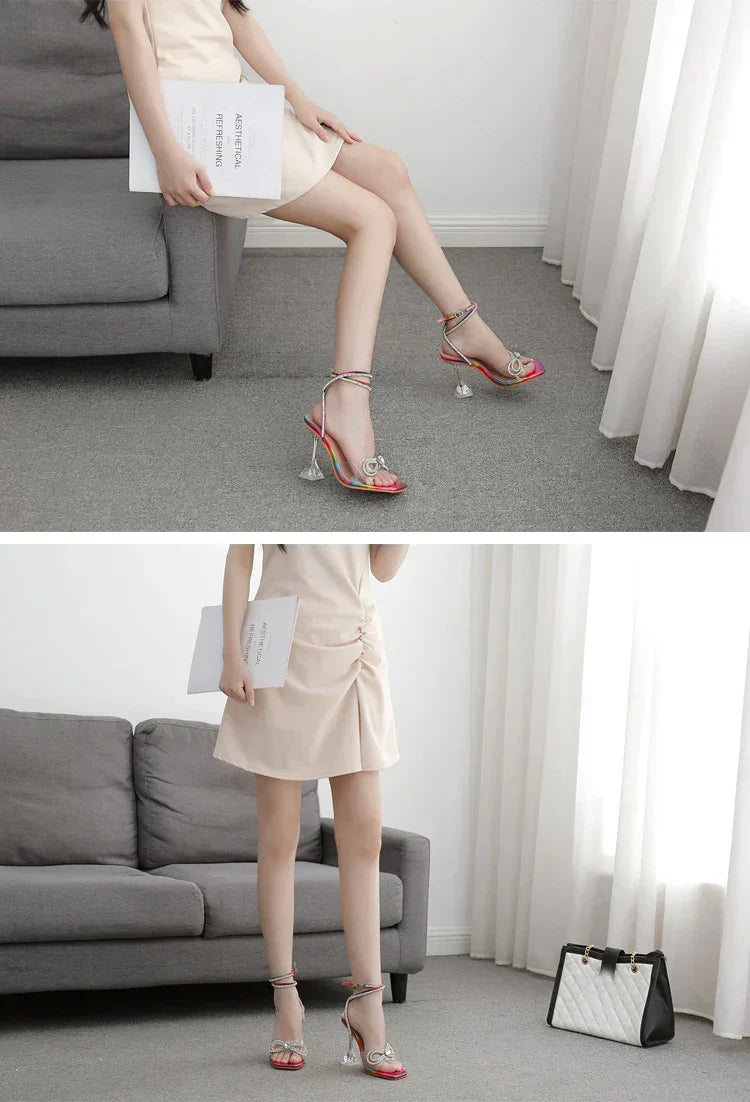 New Design Sexy White String Bead High Heels Women Sandals Summer Gladiator Party Dress Buckles Pumps Shoes Size 35-42