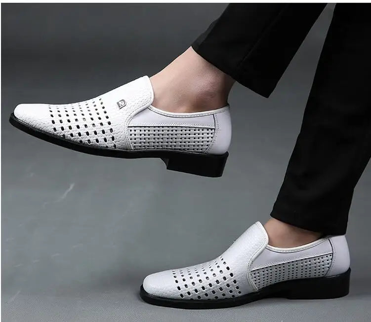 Spring Men Loafers Leather Men Shoes Summer Hollow Breathable Oxfords Man Casual Shoes Slip on Formal Dress Shoes for Man