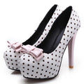2026 Spring Autumn New Women's Pumps Sweet Bow Polka Dot High-Heeled Single Shoes Round Toe Thin Heels Plus Size Women Shoes
