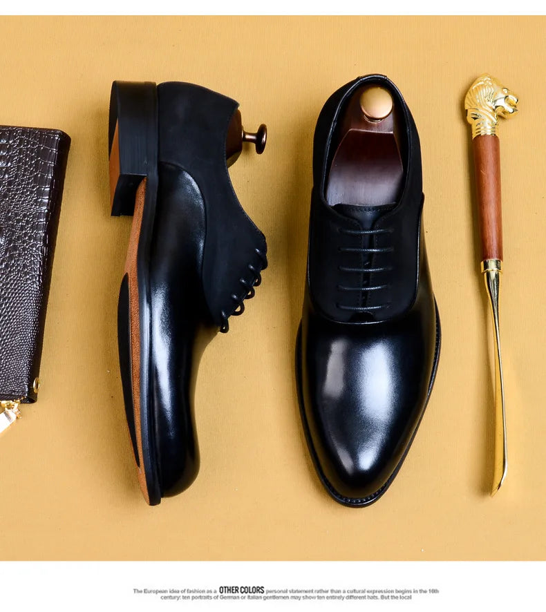 Genuine Cow Leather Brogue Wedding Business Men Casual Flats Vintage Handmade Oxford Shoes For Men Black Burgundy 2024