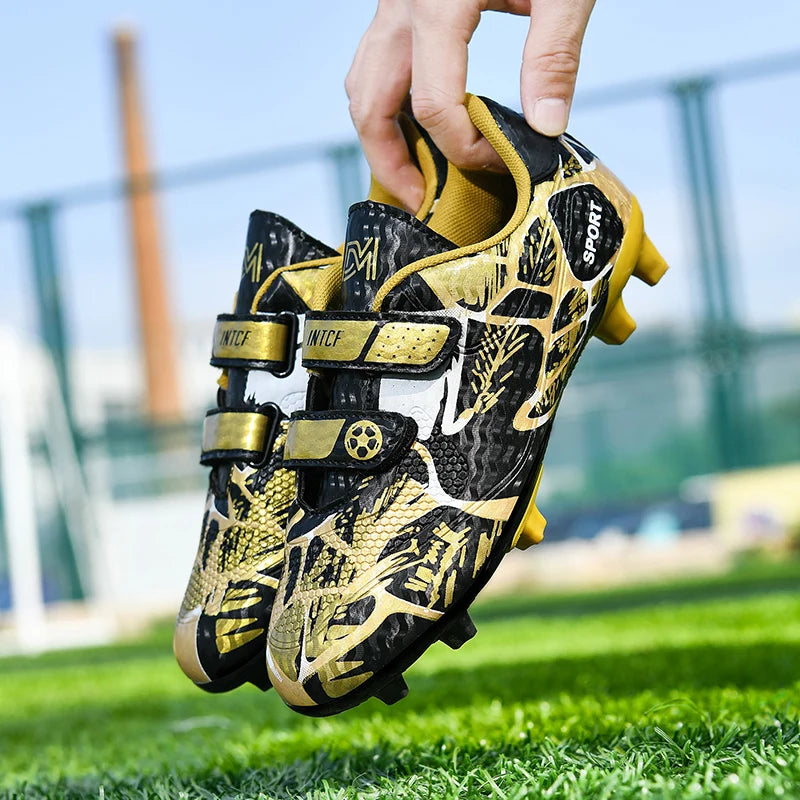 Hot Sale Cheap Kid's Soccer Shoes Trendy Printed Boys Football Cleats Sneakers Hook & Loop Children Training Futsal Shoe Outdoor