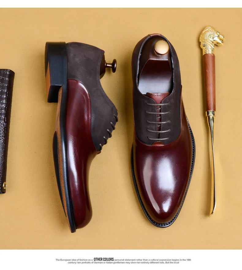 Genuine Cow Leather Brogue Wedding Business Men Casual Flats Vintage Handmade Oxford Shoes For Men Black Burgundy 2024