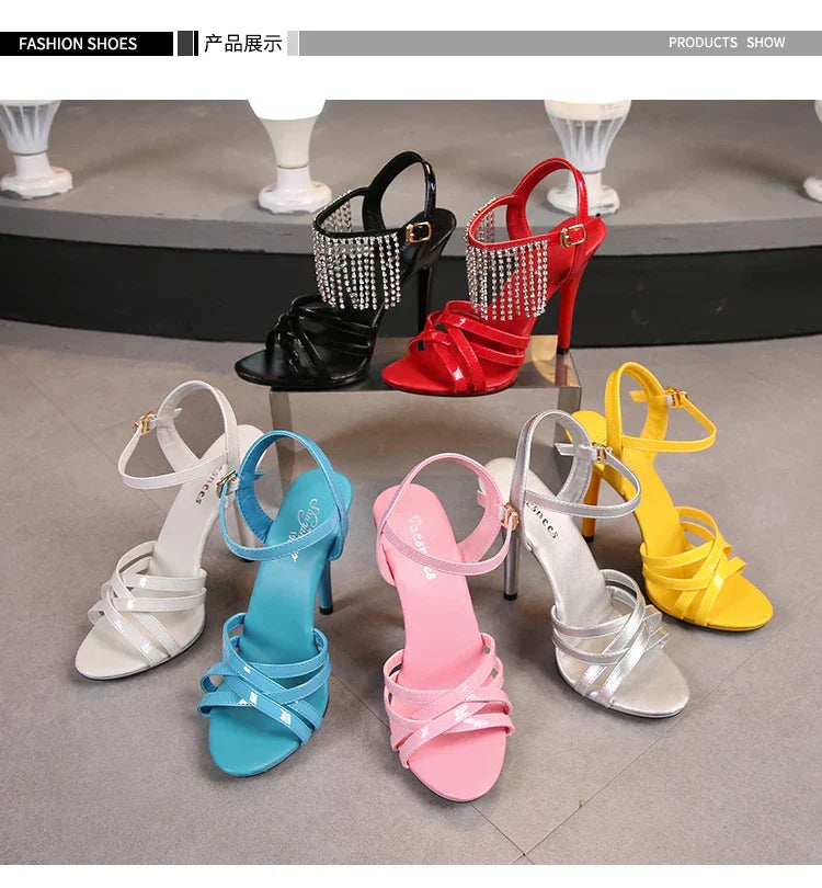 Model Catwalk High Heels Stiletto Sexy Platform 11cm Sandals Female Summer Red party Shoes Woman Sandals Cross Straps Size 43