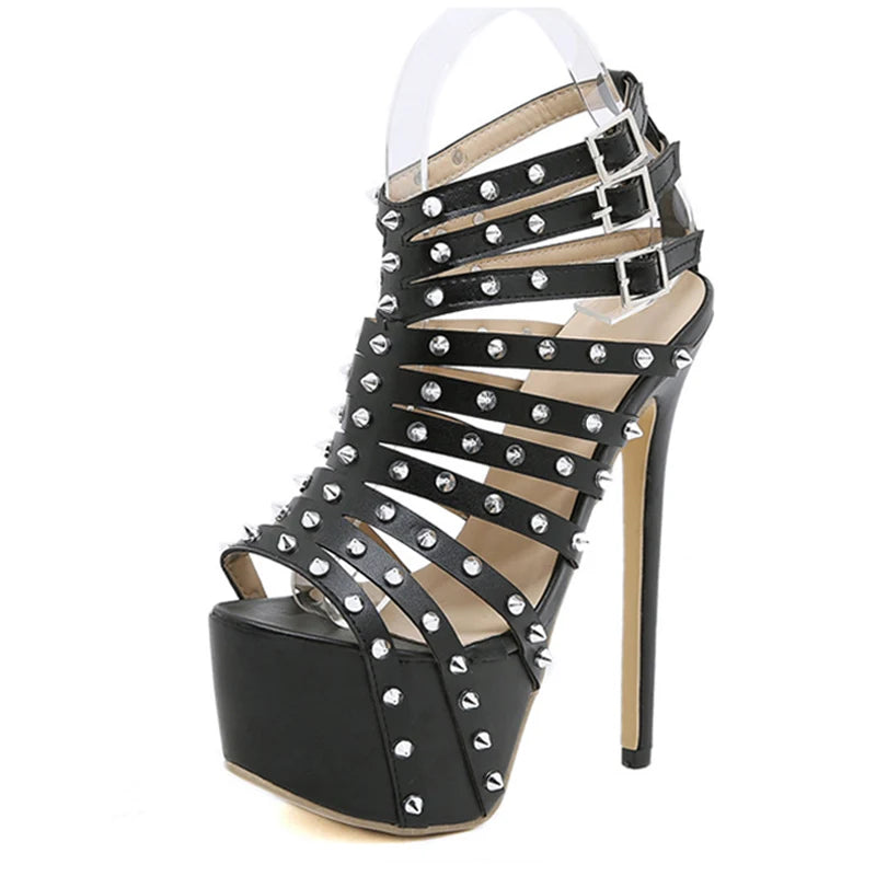 2026 New Summer Platform High Heels Sandals Women Sexy Peep Toe Pumps Fashion Rivet Decoration Ladies Party Pole Dance Shoes