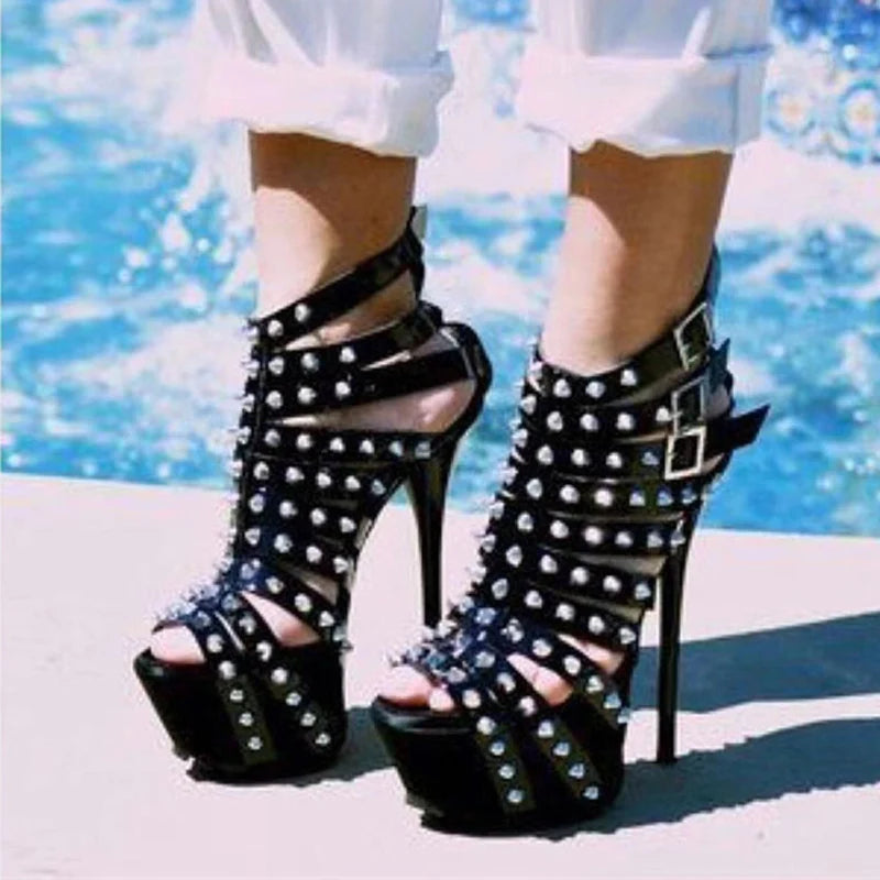2026 New Summer Platform High Heels Sandals Women Sexy Peep Toe Pumps Fashion Rivet Decoration Ladies Party Pole Dance Shoes