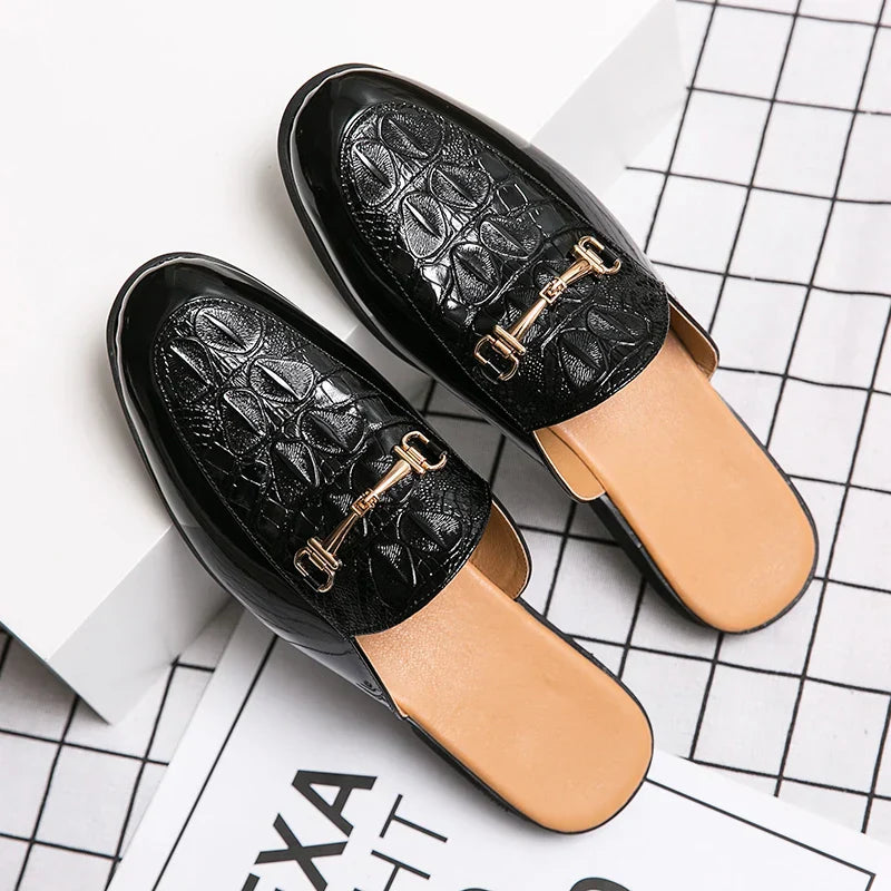 Italian Half Shoes For Men Leather Mens Casual Shoes Loafers Slippers Coiffeur Luxury Designer Man Slide Slipper Buty Meskie
