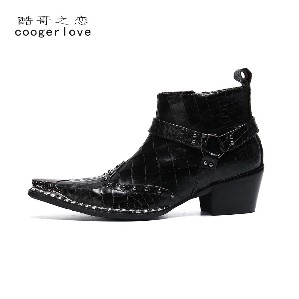 Spring and Autumn Men's High heel Leather boots British Style Men's marriage High top Pointed shoes Fashion brand  Boots