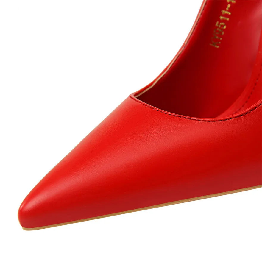 Soft Leather Concise High Heels 7.5/10.5cm Shoes Fashion Women Pumps Pointed Toe Slip On Candy Colors Office Woman Wedding Shoes