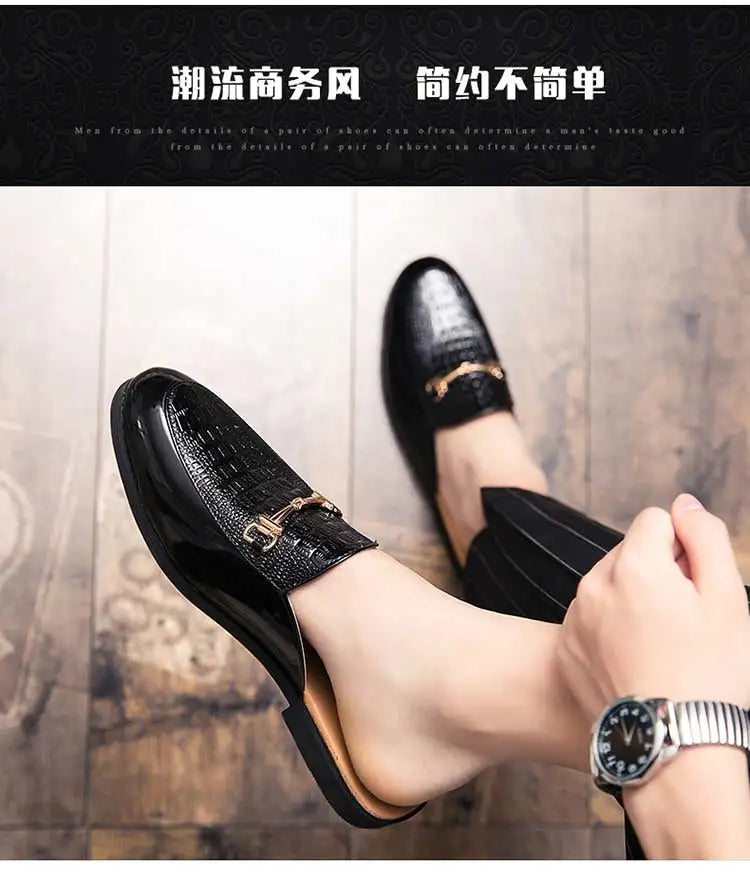 Italian Half Shoes For Men Leather Mens Casual Shoes Loafers Slippers Coiffeur Luxury Designer Man Slide Slipper Buty Meskie