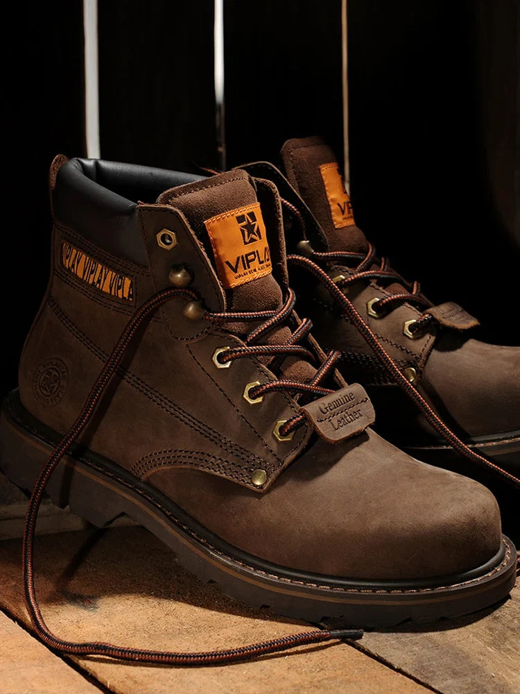 Men's Genuine Leather Boots  Classic Outdoor Boots  Casual Shoes Ankle Motorcycle Boots  Antislip Comfy Shoes Western Style
