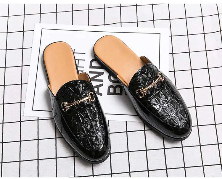 Italian Half Shoes For Men Leather Mens Casual Shoes Loafers Slippers Coiffeur Luxury Designer Man Slide Slipper Buty Meskie