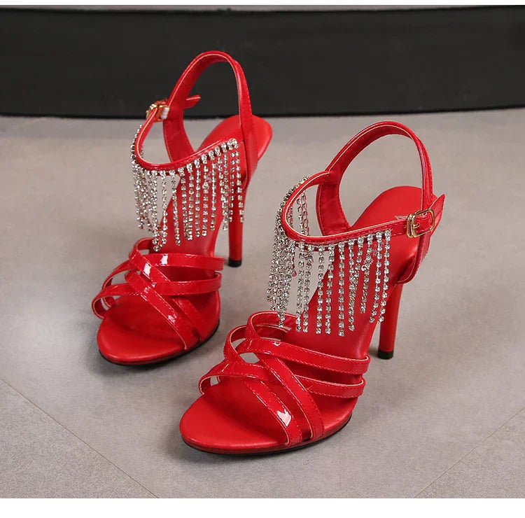 Model Catwalk High Heels Stiletto Sexy Platform 11cm Sandals Female Summer Red party Shoes Woman Sandals Cross Straps Size 43