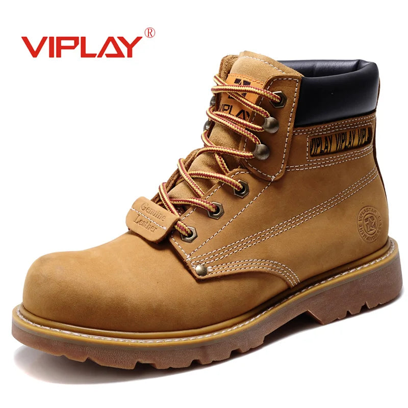 Men's Genuine Leather Boots  Classic Outdoor Boots  Casual Shoes Ankle Motorcycle Boots  Antislip Comfy Shoes Western Style
