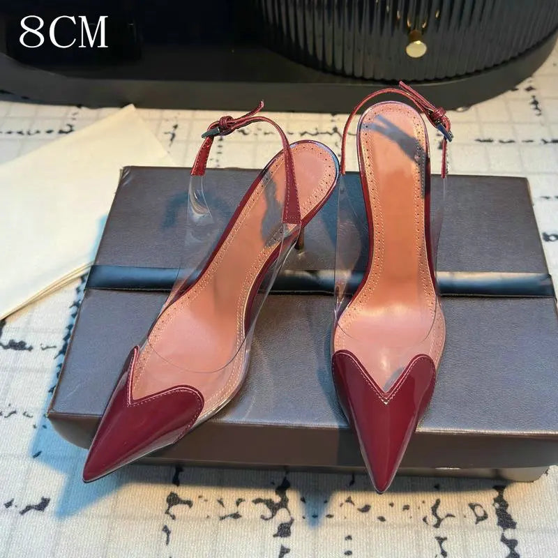 2026 Summer Pointed Shallow Mouth Sweet Love Shape Pumps Transparent Pvc Shoes Thin High-Heeled Dress Women'S Sandals