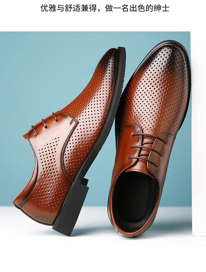 Summer Autumn Dress Shoes for Men Hallow Breathable Lace Designer Leather Shoes Male Fashion Business Casual Elegant Shoe Man