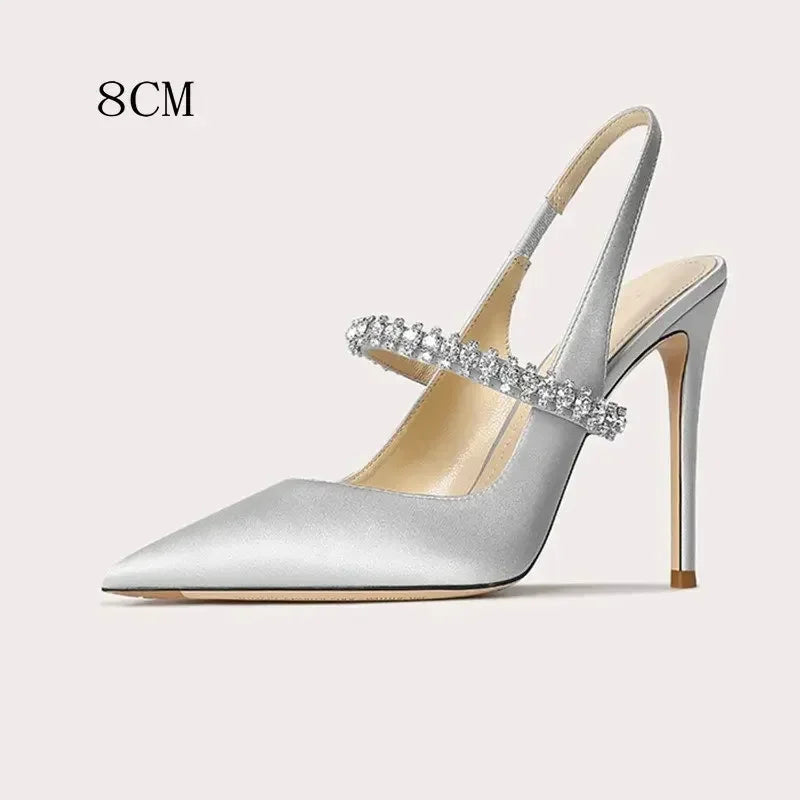 Size 34 45 Women's Diamond Bao Head Sandals New Thin Heel Pointed Sheepskin Leather High Heels Women's Wedding Shoes