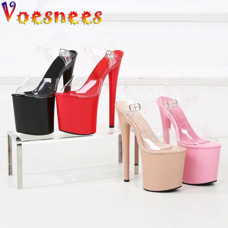 New Black Waterproof Platform Women's Pumps Summer 20CM High Heel PVC Walk Show Sandals Fashion Club Transparent Stripper Shoes