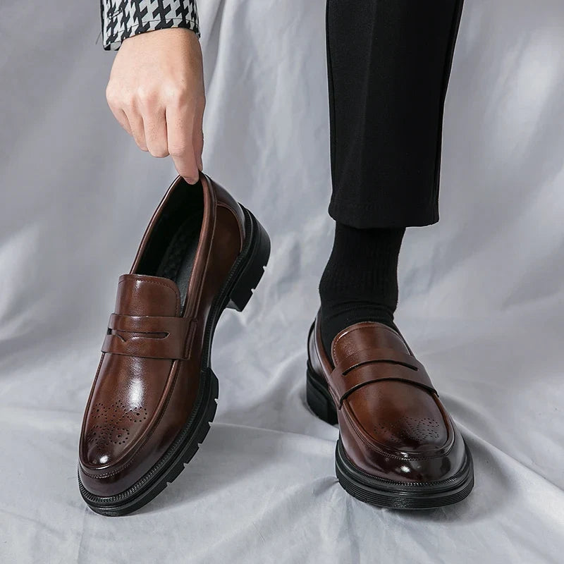 Platform Wedding Brogues Shoes For Men Classic Office Social Men's Dress Leather Shoes Formal Casual Business Loafers Male