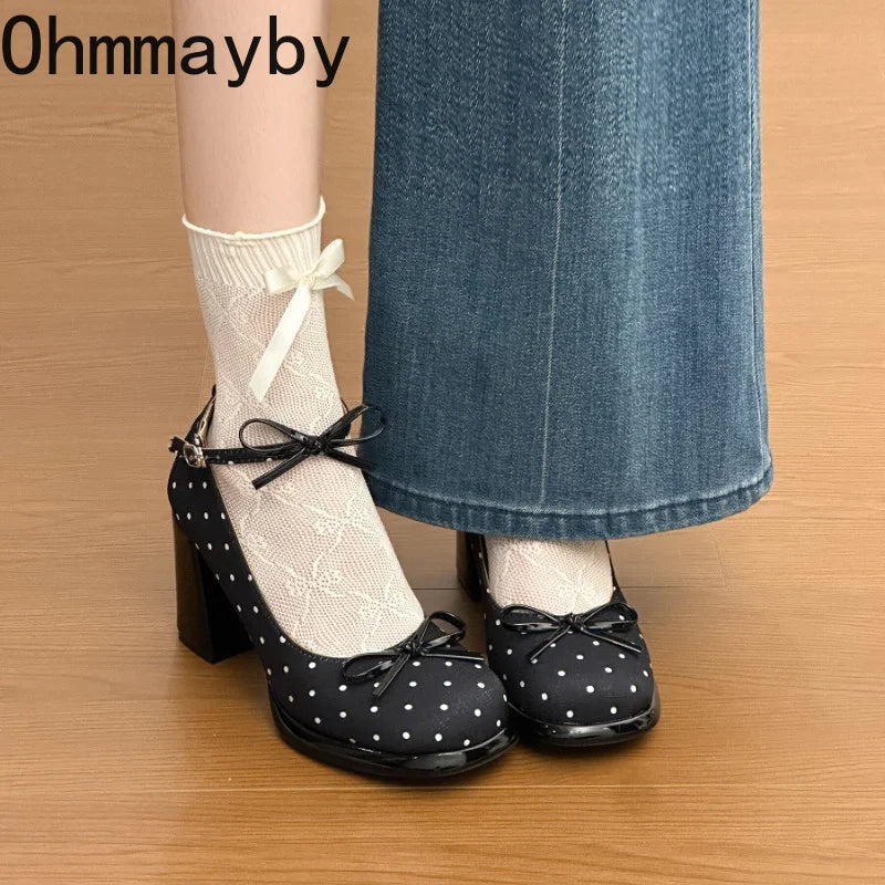 Platform Thick Heel Women Mary Jane Shoes Concise Ankle Strap Shoes 2026 Spring Women's Elegant Party Dress Leather Pumps