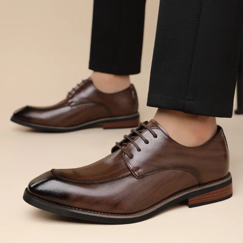 Men's Formal Leather Shoes, Comfortable Soft Sole Office Derby Shoes, Breathable Anti-Slip Business Men's Shoes-HT1009
