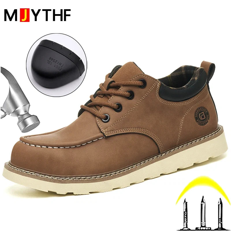 Men's Safety Leather Boots Steel Toe Shoes Puncture-Proof  Work Boots Safety Shoes Men Wear Resistant Indestructible Shoes 2026