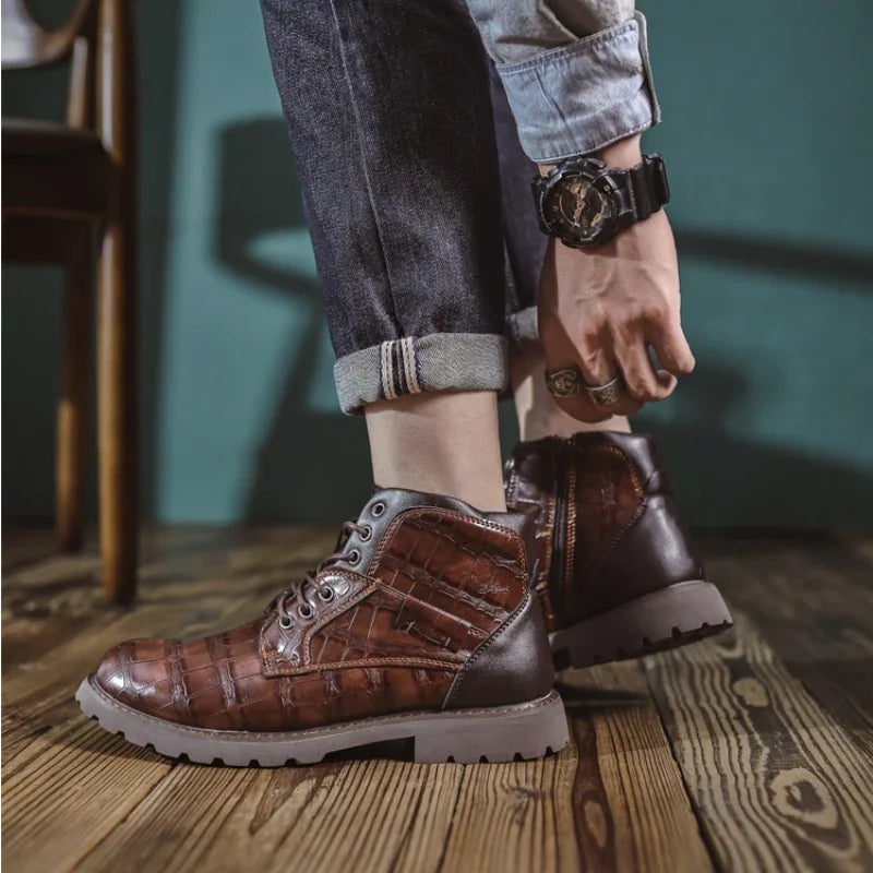 Luxury Men's Boots Italy Handmade Men's Ankle Boots Designer Retro Leahter Shoes for Men Non-Slip Work Boots botas para hombre