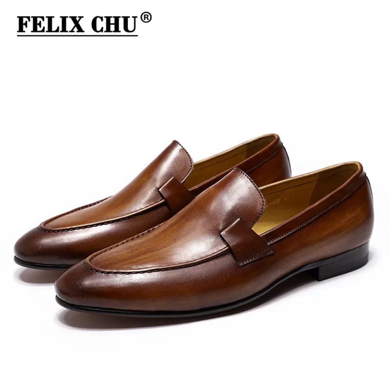 حذاء لوفر رجالي بتصميم مصمم أزياء من FELIX CHU، جلد أسود وبني مصنوع يدويًا، أحذية كاجوال رسمية للعمل، حفلات الزفاف، أحذية رجالية.