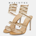 Spring/Summer New Water Diamond Jewel Wrist Wrapped Snake-shaped High Heel Sandals Sexy Large Size Shoe Girl Women Sandals