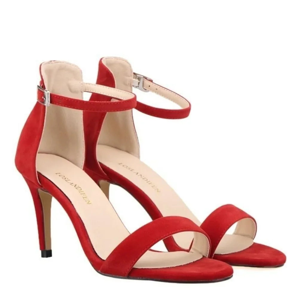 2026 New Women Sexy Pumps Sandals Summer 9cm Thin Heel Open Toe Ankle Strap High Heels Ladies Stilettos Party Red Wedding Shoes