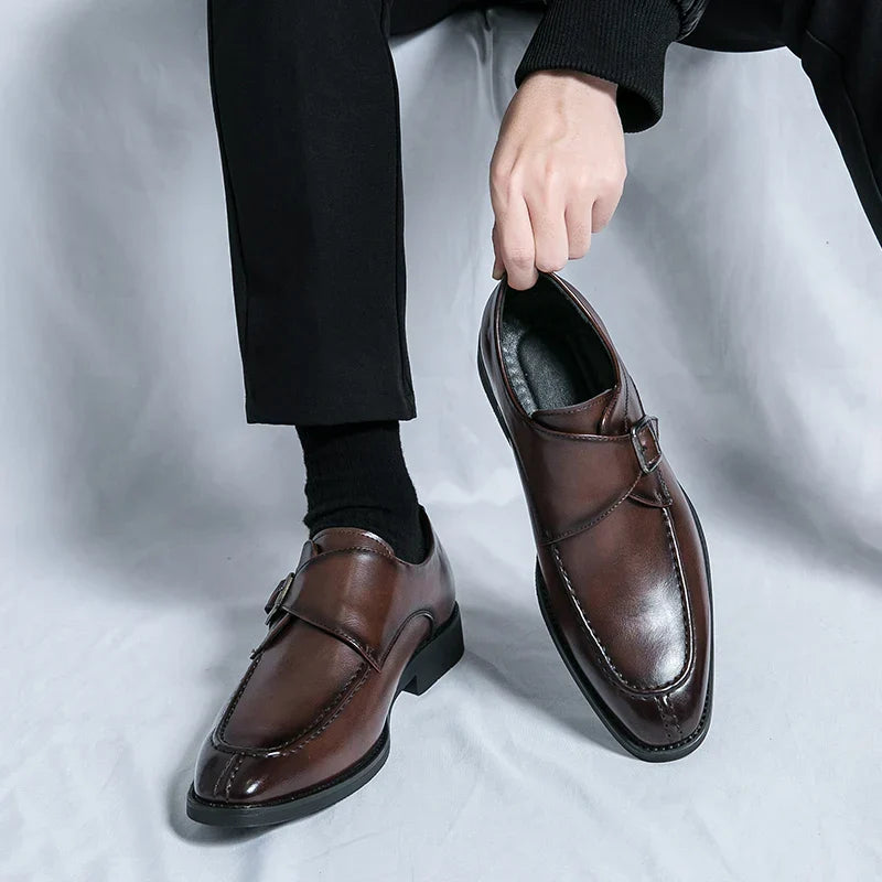 Men's business casual leather shoes cowhide retro round head British leather shoes men's leather big head men's shoes tide