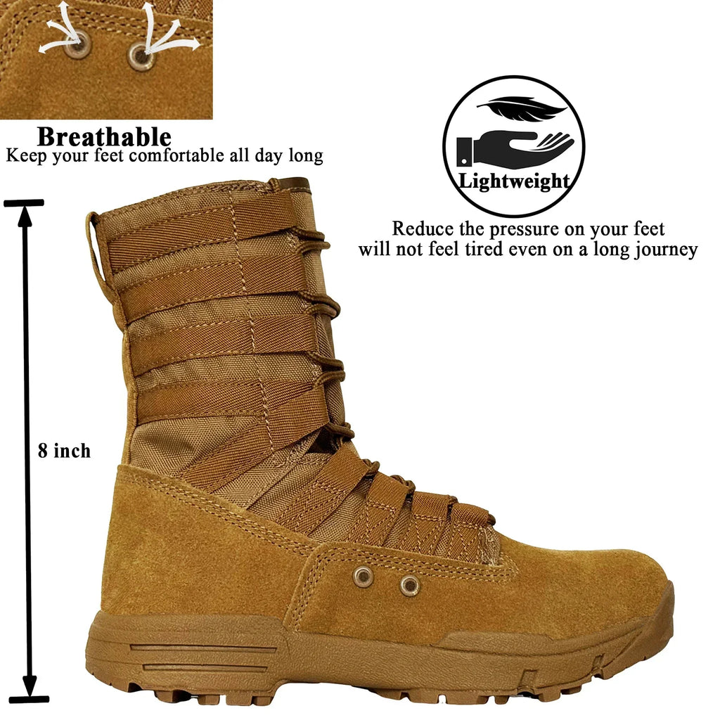LAHORS® Lightweight Slip On Leather Tactical Combat Boot Men Outdoor Hiking Desert Army Shoe Breathable Male Ankle Boot Man made