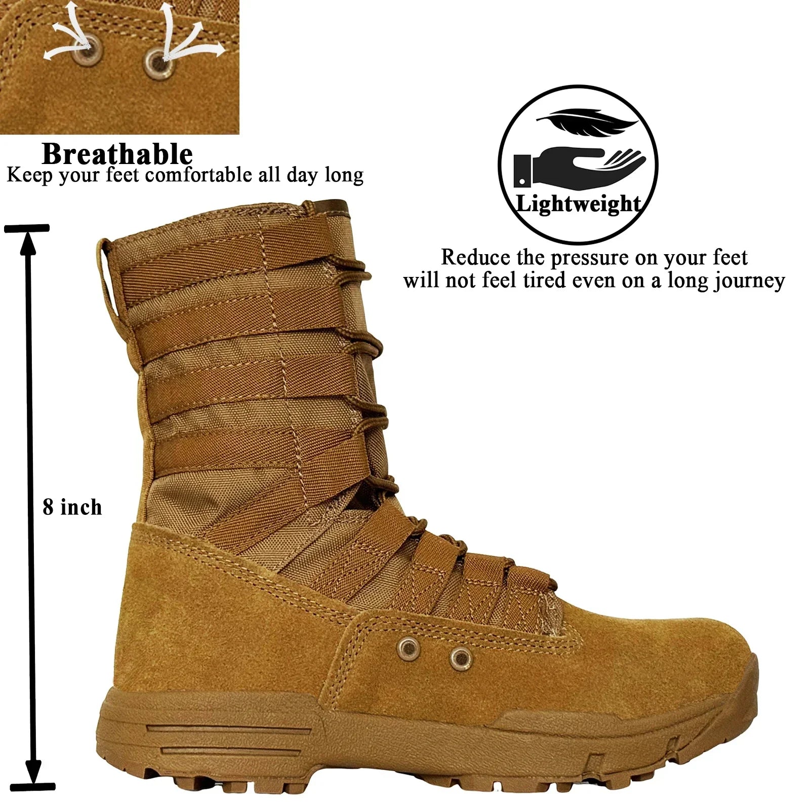 LAHORS® Lightweight Slip On Leather Tactical Combat Boot Men Outdoor Hiking Desert Army Shoe Breathable Male Ankle Boot Man made