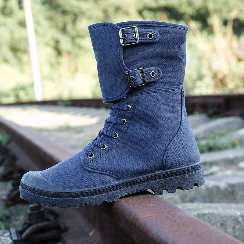 Men's Long Canvas Shoes Outdoor High Top Casual Boots Desert Tactical Anti Slip Mountaineering Work Shoes 2026 New Boots for Men