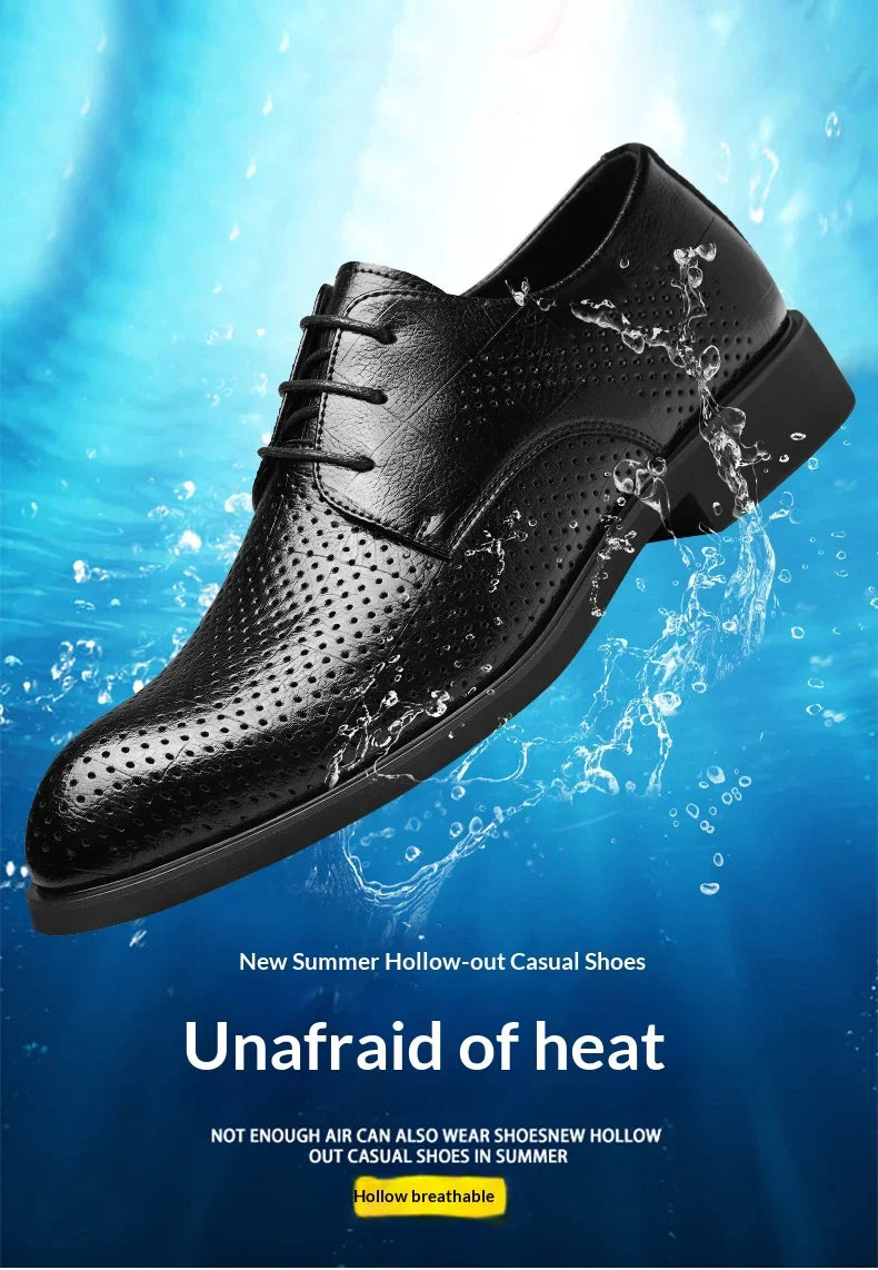 Men Spring Summer Hollow Out Breathable Elevator Shoes 6cm Hidden Height Increasing Business Formal Dress Office Wedding Shoes