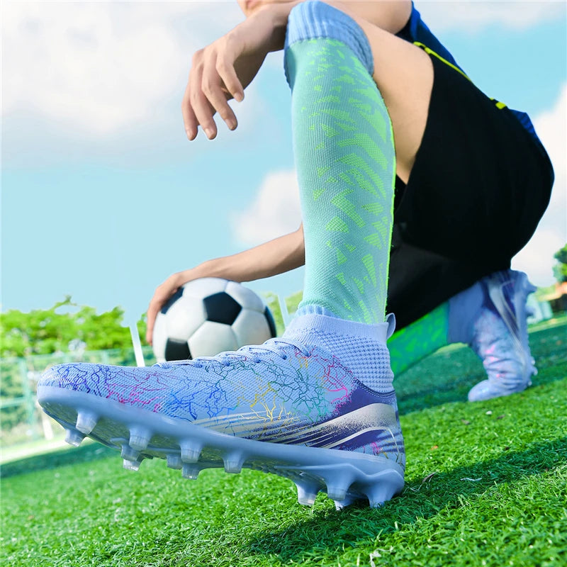 Men Soccer Shoes Professional Cleats High-Top Athletic Turf Football Boots Outdoor/Indoor Professional Futsal Training Sneakers