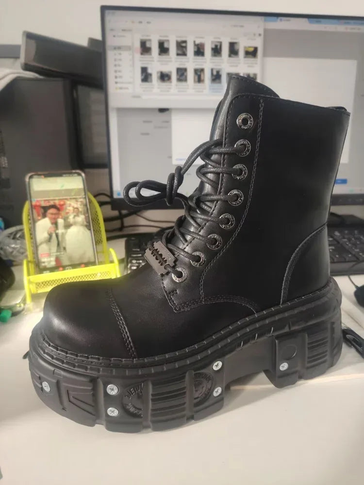 Leather Heightened 10cm Thick-soled Men's High-top British Style 2025 New Trendy Men's Boots