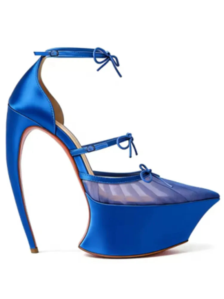 Spring/Summer New Pointed Stiletto High Heels Thick Bottom Ballet Sandals Bow Fashion Show Wedding Party Women's High Heels